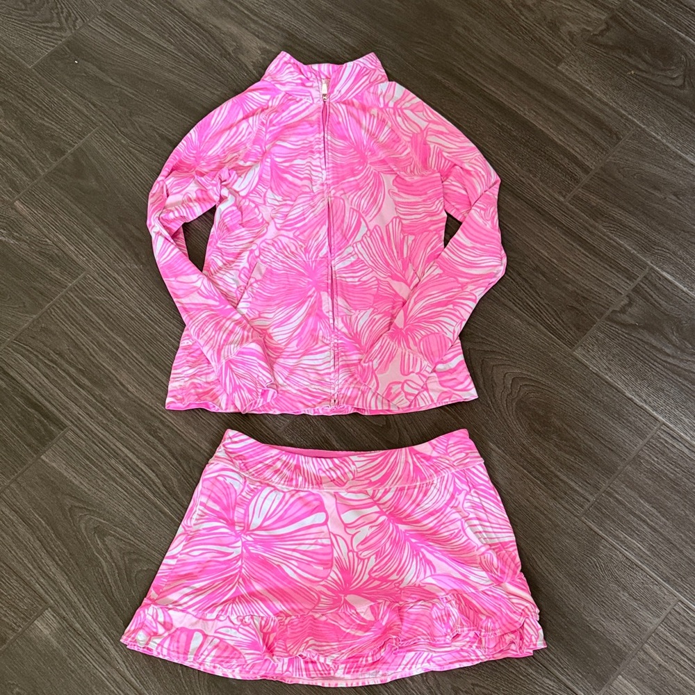 Lilly Pulitzer Pink Leaf Print Skort Set